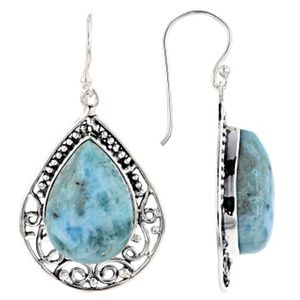 Large Statement Larimar Sterling Silver Dangle Earrings